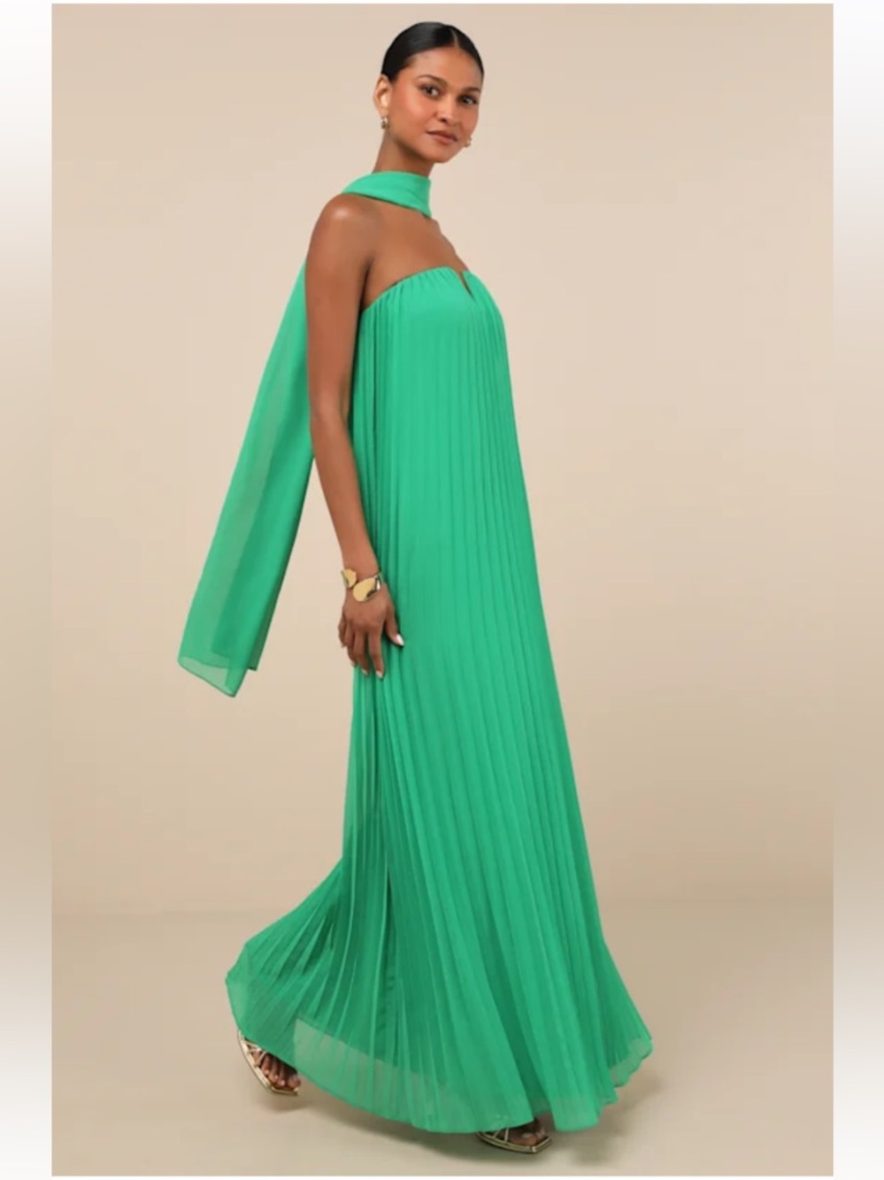 Lulus Lael Green Pleated Strapless Dress and Scarf Set Size S